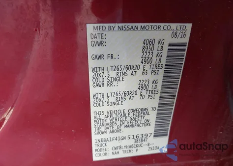 2016 Nissan Titan Xd Platinum Reserve Diesel from USA, damaged, VIN 1N6BA1F41GN516397